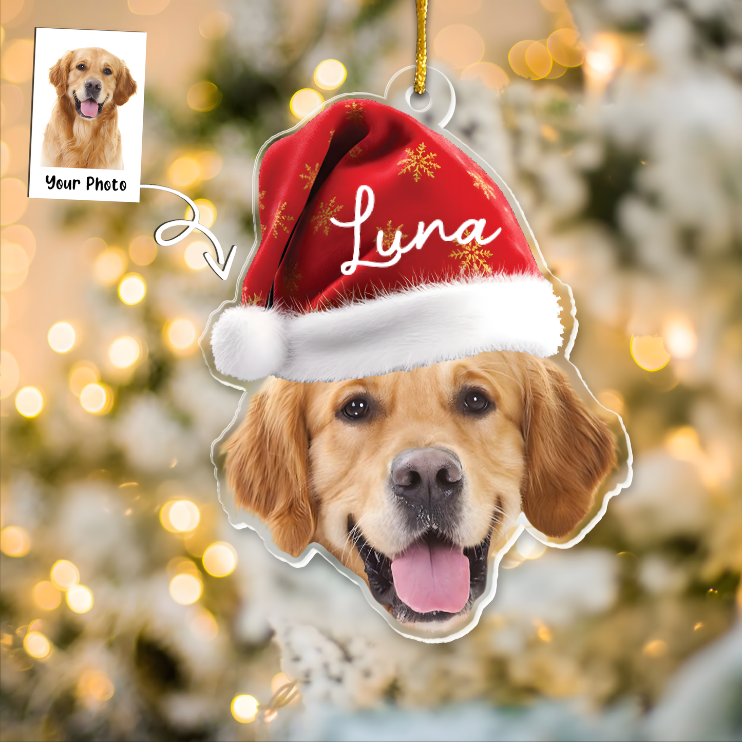 Pet Funny Christmas Face - Personalized Pet Photo Ornament