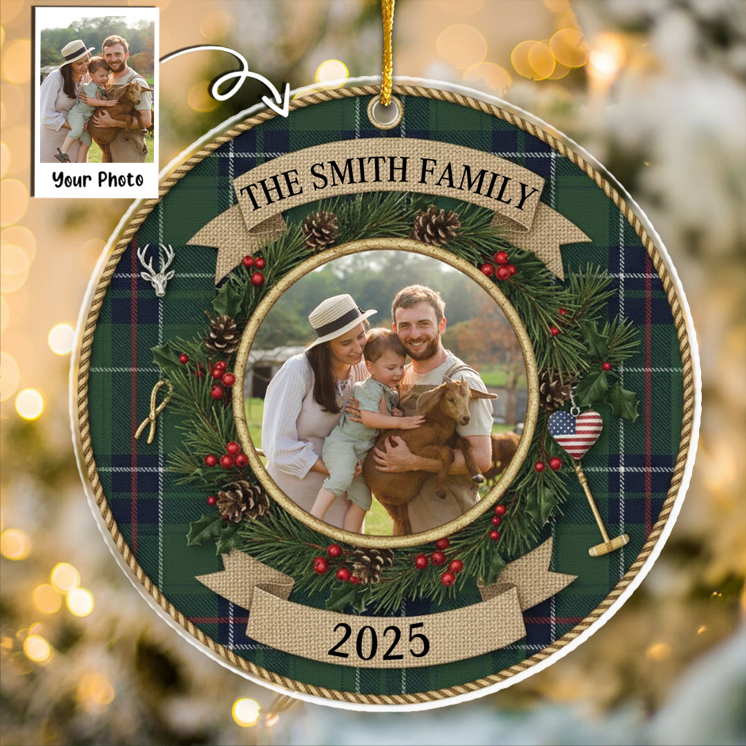 Plaid Christmas Photo Ornament - Custom Picture Frame Decor