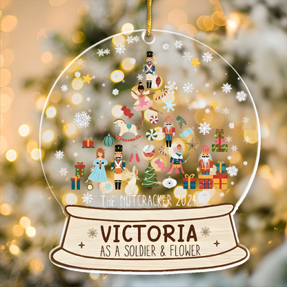 Nutcracker Christmas Snow Globe Ornament - Gifts For Kids (Up To 8 Roles) - Personalized Acrylic Ornament