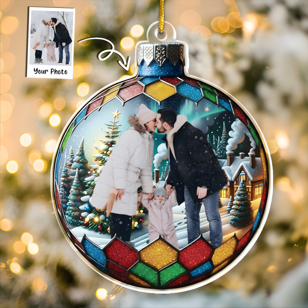 Custom Photo Family In Christmas Ball - Personalized Acrylic Photo Ornament