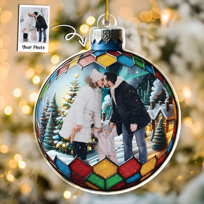 Custom Photo Family In Christmas Ball - Personalized Acrylic Photo Ornament