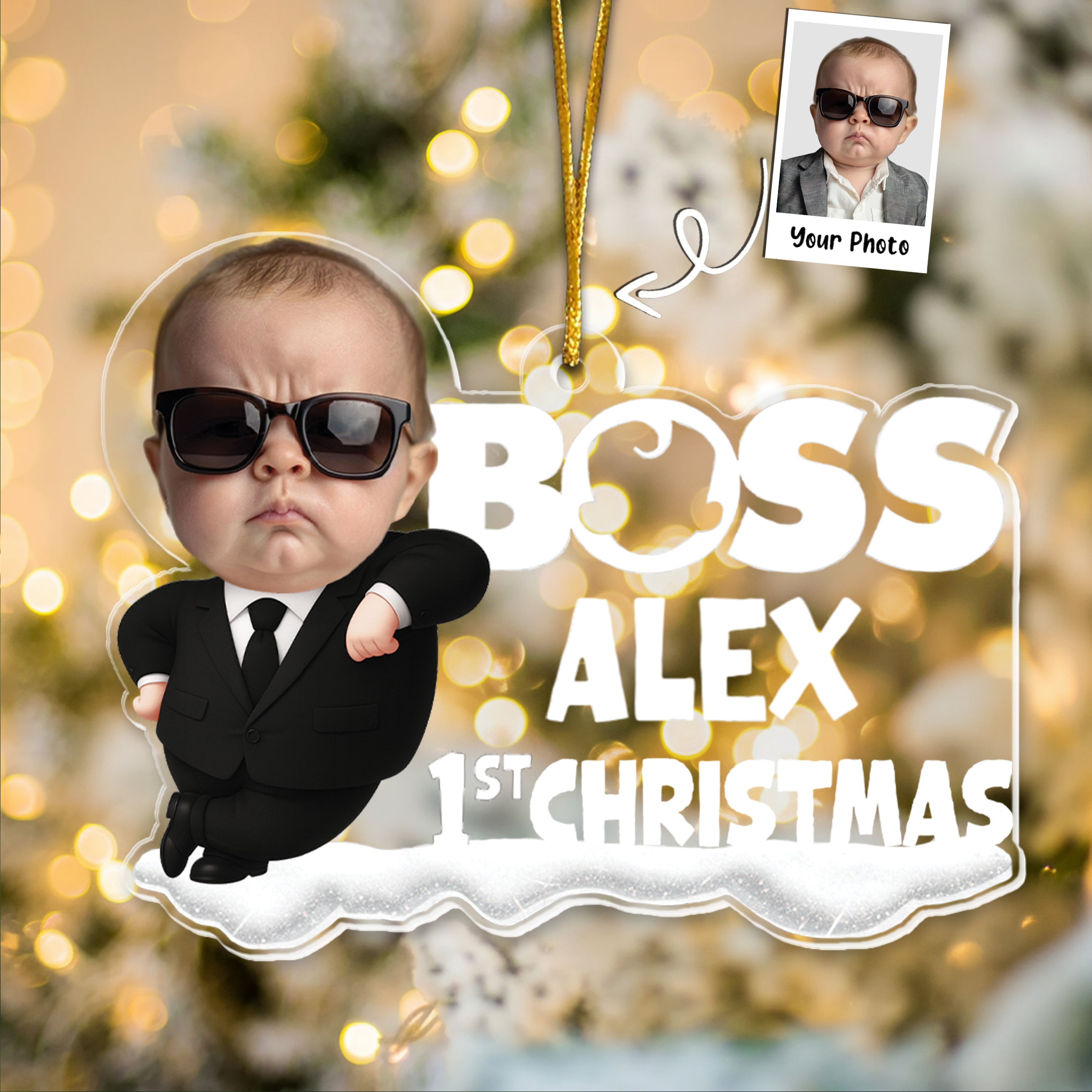 Baby 1st Christmas Cute Baby - Personalized Acrylic Photo Ornament