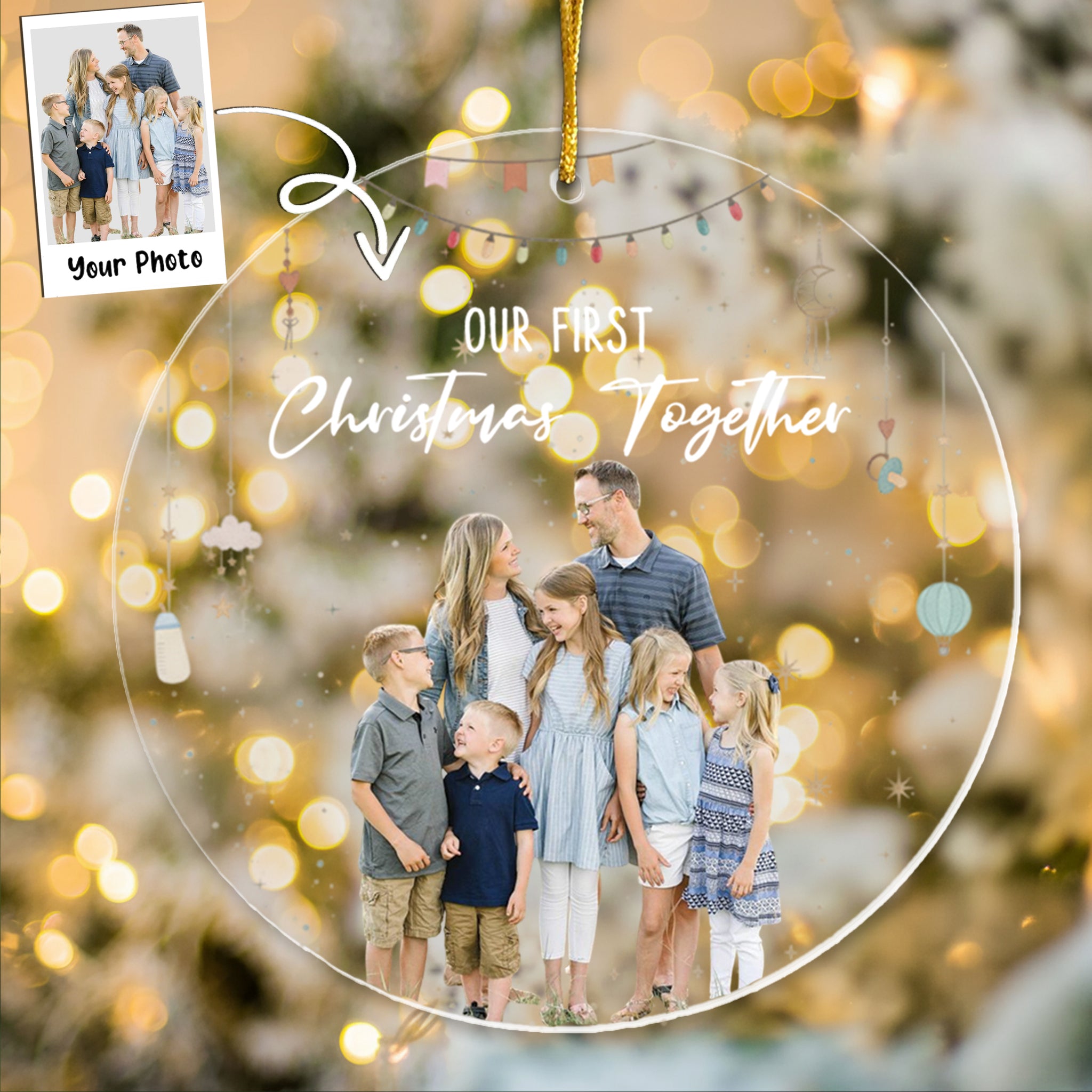Baby First Christmas As A Family Of Three - Personalized Photo Acrylic Ornament