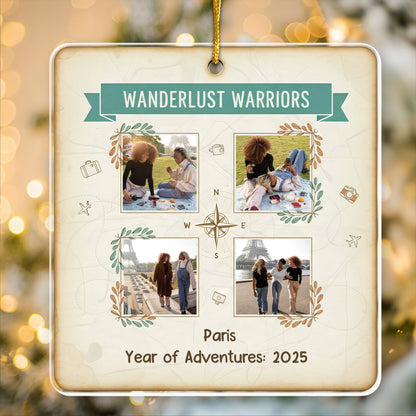 Wanderlust Warriors Personalized Photo Ornament - Custom 4 Pictures Travel Keepsake