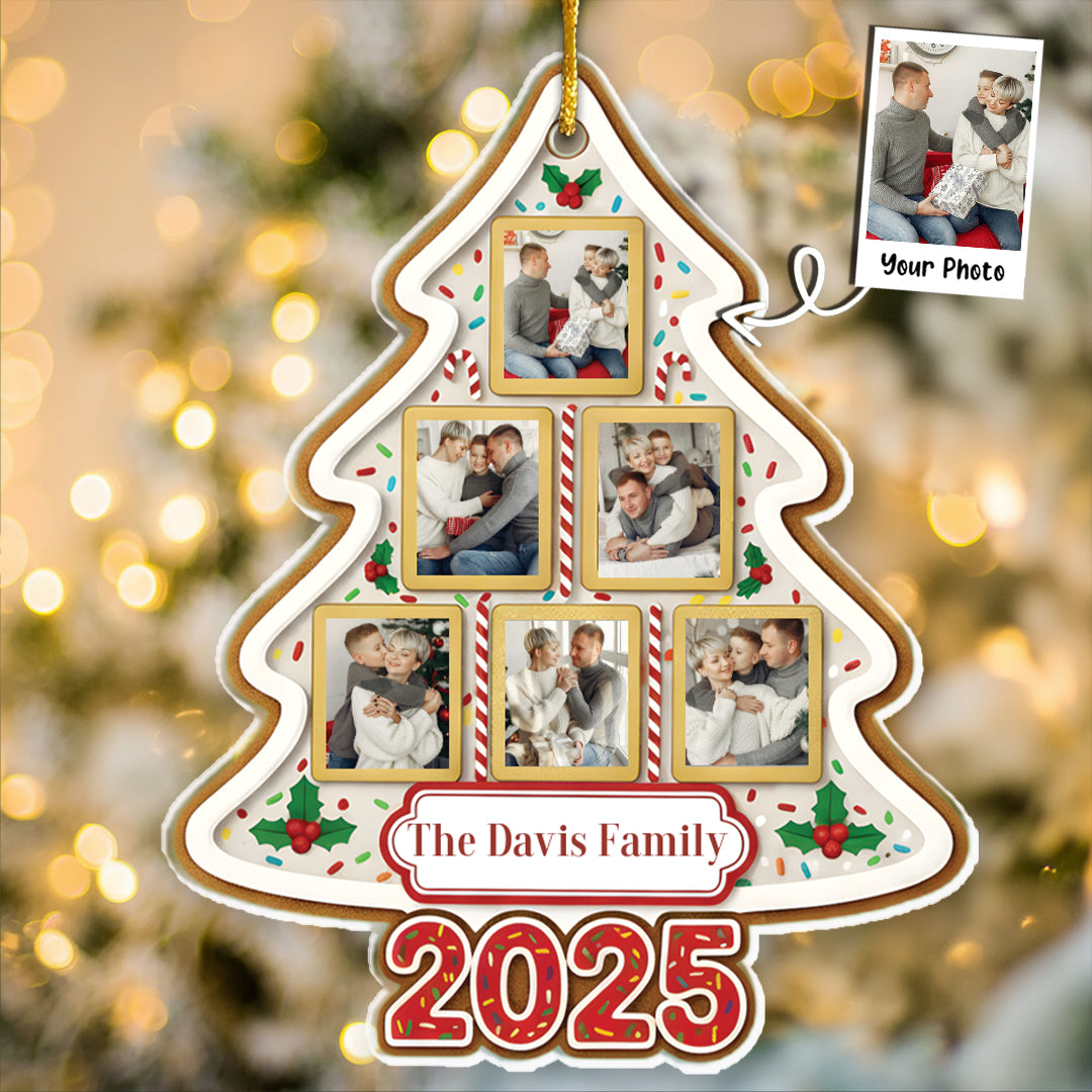 Gingerbread Style Photo Collage Ornament - Custom Year & "Awesome Squad" Keepsake