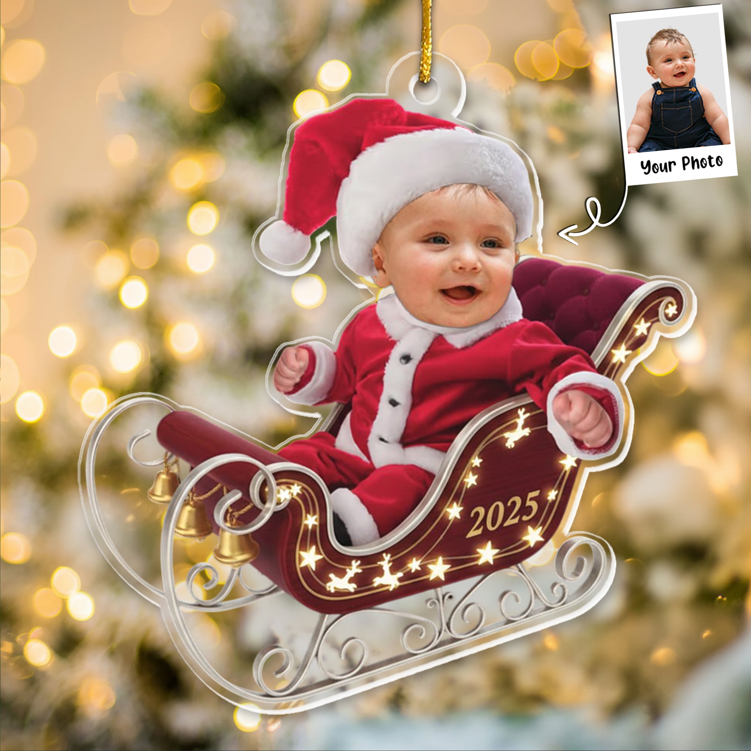 Adorable Newborn Baby - Personalized Babys Photo First Christmas Ornament