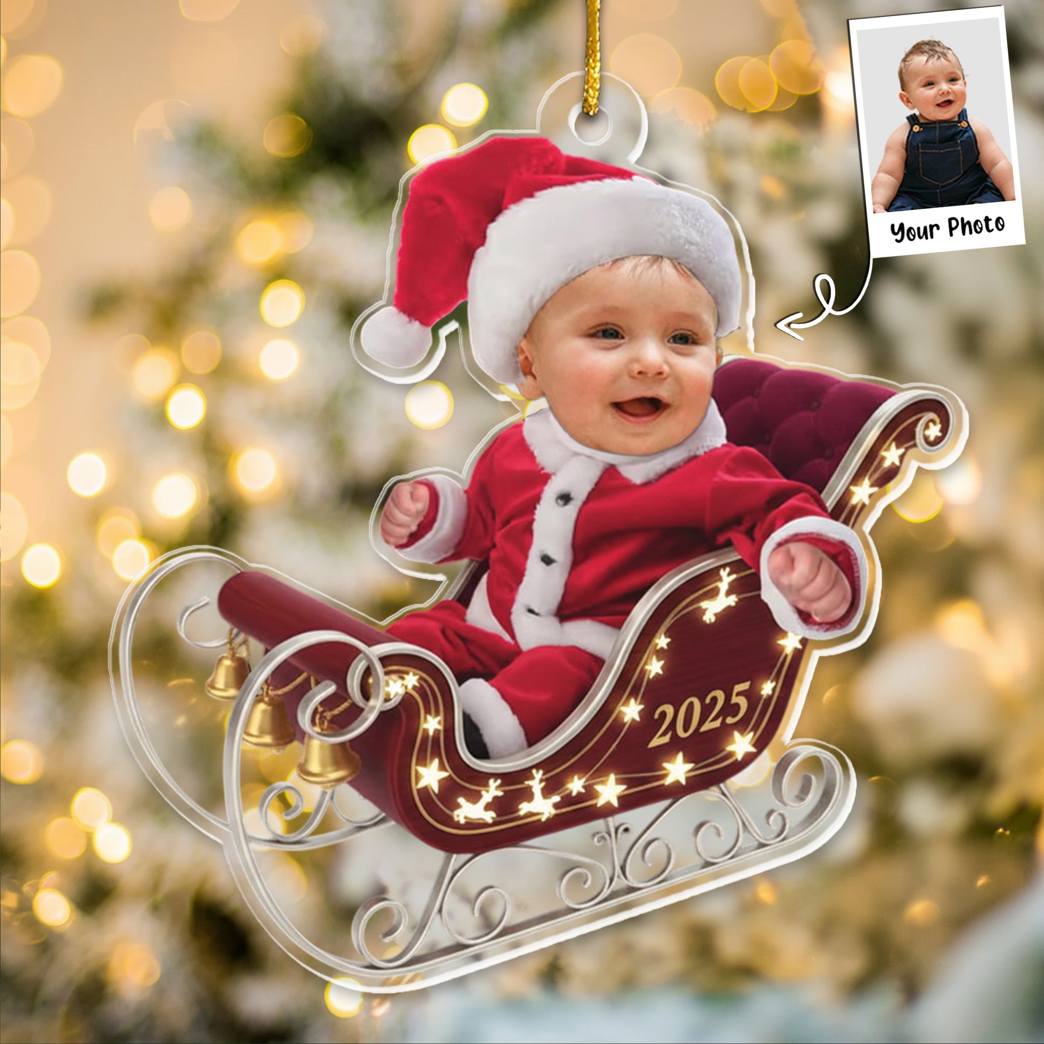 Adorable Newborn Baby - Personalized Babys Photo First Christmas Ornament