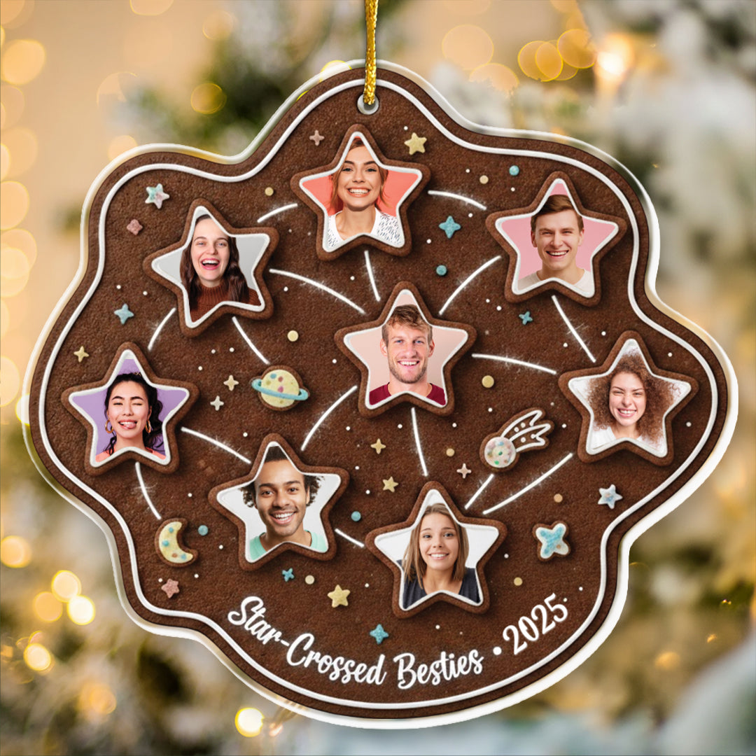 Star-Crossed Besties Personalized Photo Ornament - Custom Multi-Picture Gingerbread Keepsake