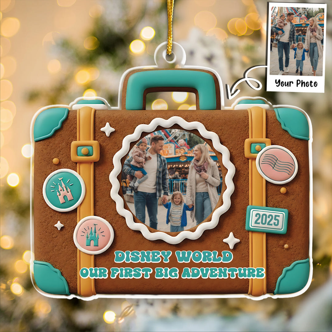 Our First Big Adventure Custom Photo Ornament V2 - Gingerbread Gift