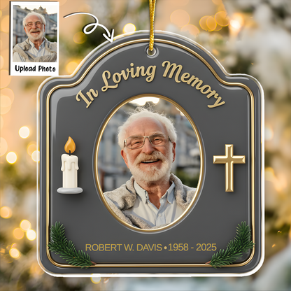 In Loving Memory Candle & Cross Memorial - Custom Photo Ornament