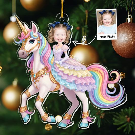Unicorn Princess - Custom Face Ornament Gifts For Girl, Daughter - Personalized Acrylic Photo Ornament
