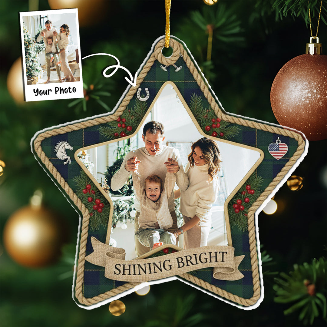 Shining Bright Personalized Photo Star Ornament - Custom Picture Upload Christmas Gift