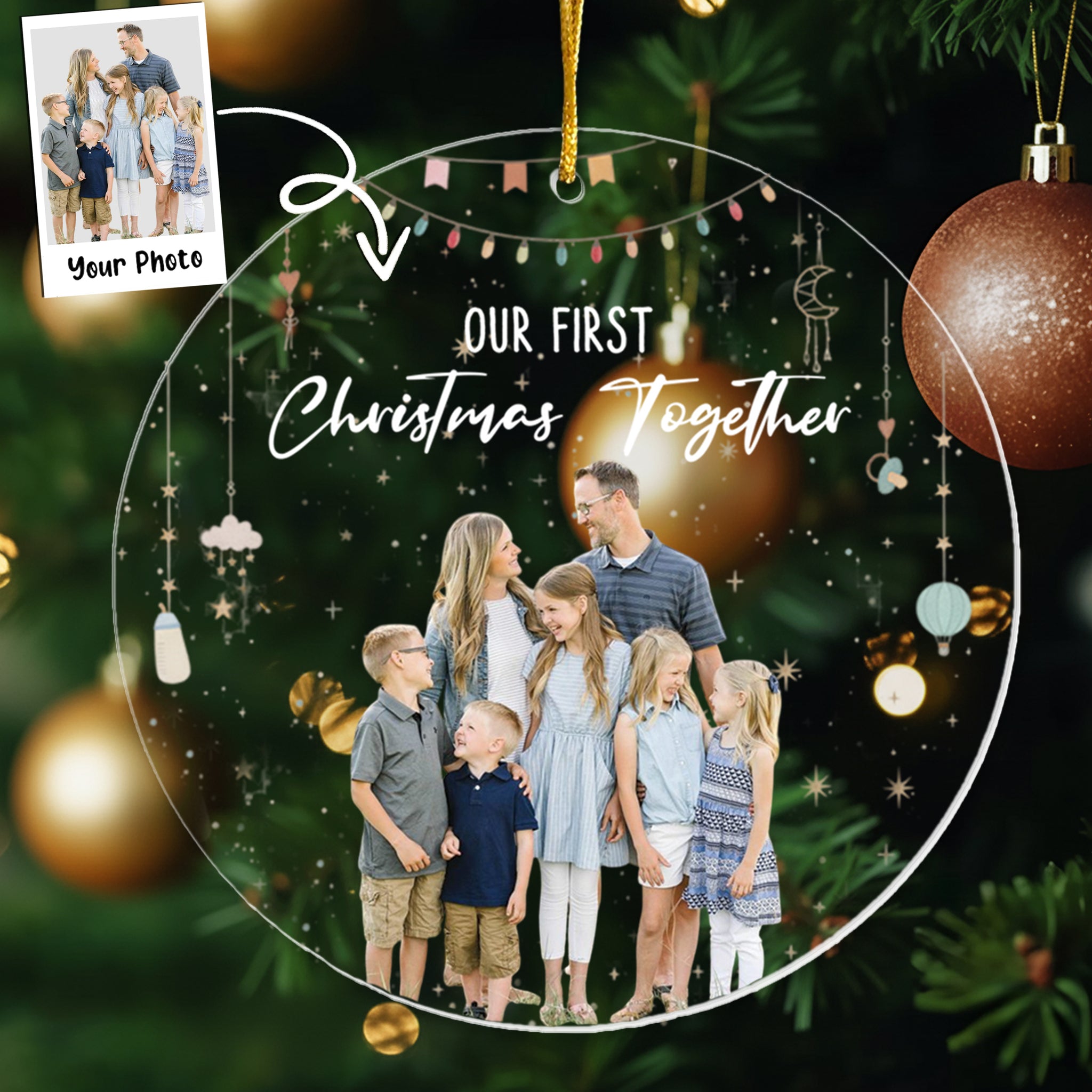 Baby First Christmas As A Family Of Three - Personalized Photo Acrylic Ornament