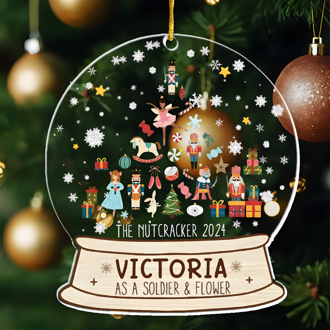 Nutcracker Christmas Snow Globe Ornament - Gifts For Kids (Up To 8 Roles) - Personalized Acrylic Ornament