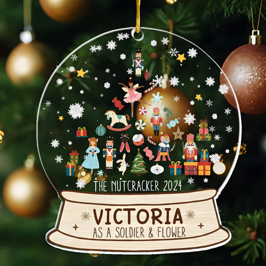 Nutcracker Christmas Snow Globe Ornament - Gifts For Kids (Up To 8 Roles) - Personalized Acrylic Ornament