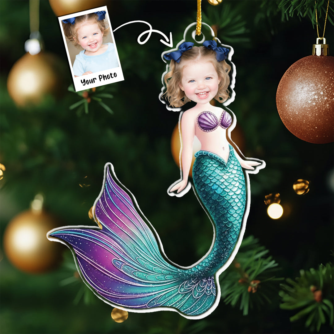 Mermaid Princess - Custom Face Ornament Gifts For Girl - Personalized Acrylic Photo Ornament