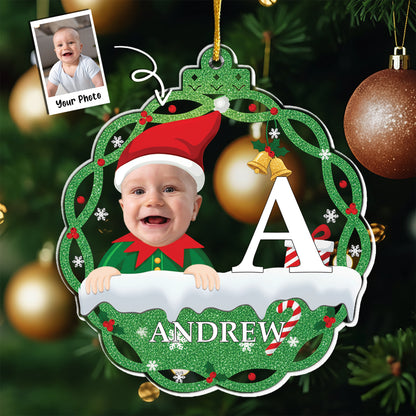 Christmas Elf Monogram Kid - Personalized Acrylic Photo Ornament