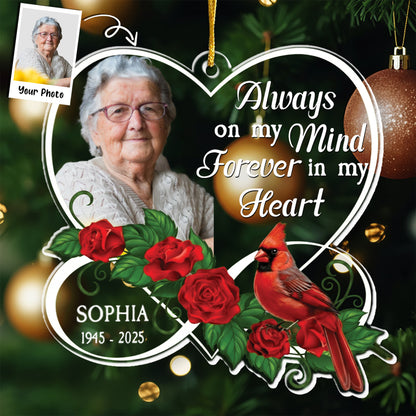 Forever In My Heart Memorial Cardinal Rose - Personalized Acrylic Photo Ornament
