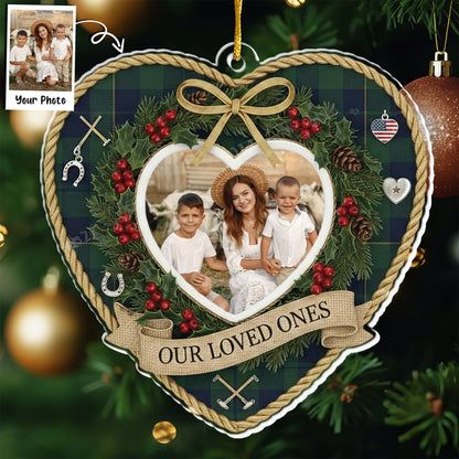 Our Loved Ones Personalized Photo Ornament - Custom Picture Plaid Holiday Gift
