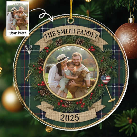 Plaid Christmas Photo Ornament - Custom Picture Frame Decor