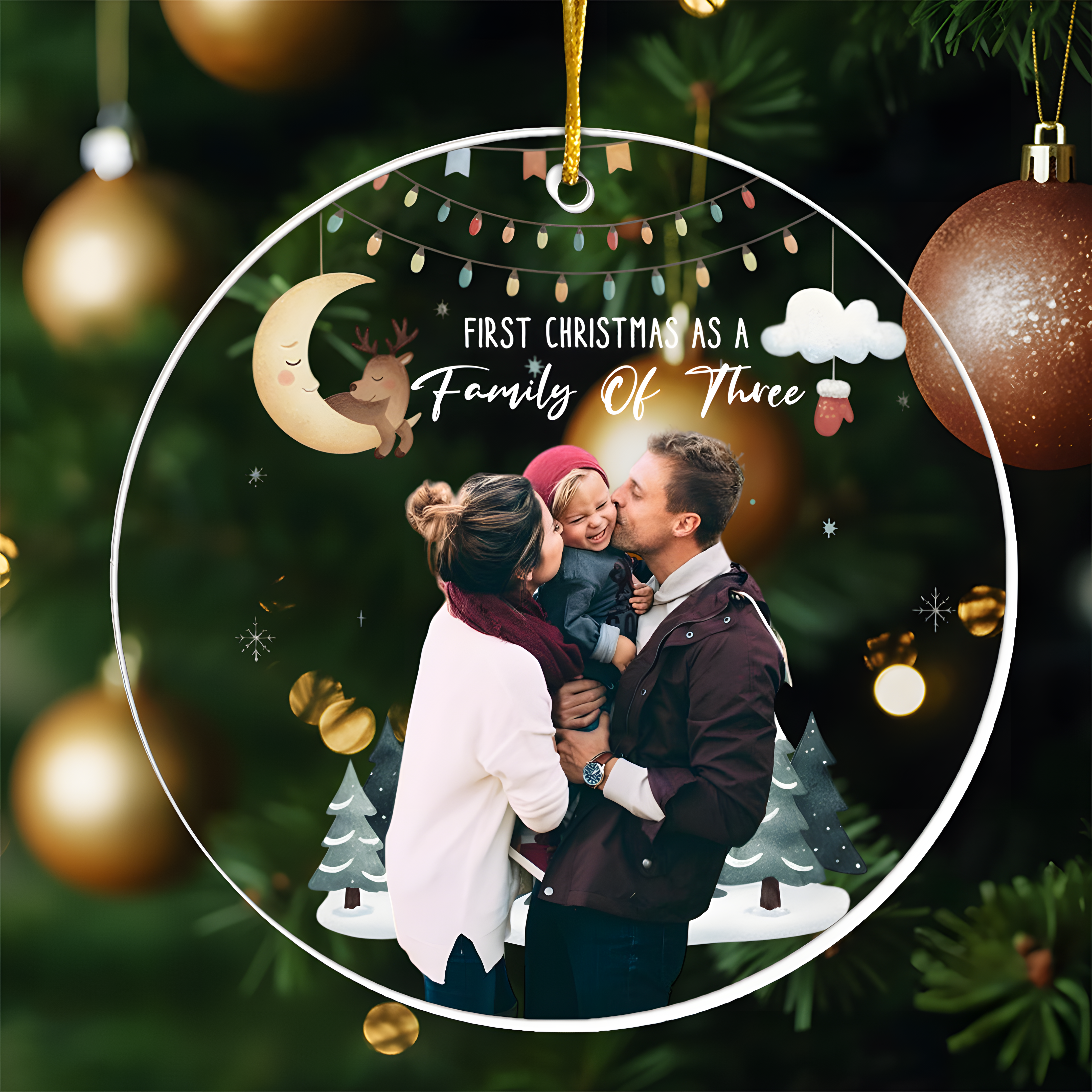 Baby First Christmas As A Family Of Three - Personalized Photo Acrylic Ornament