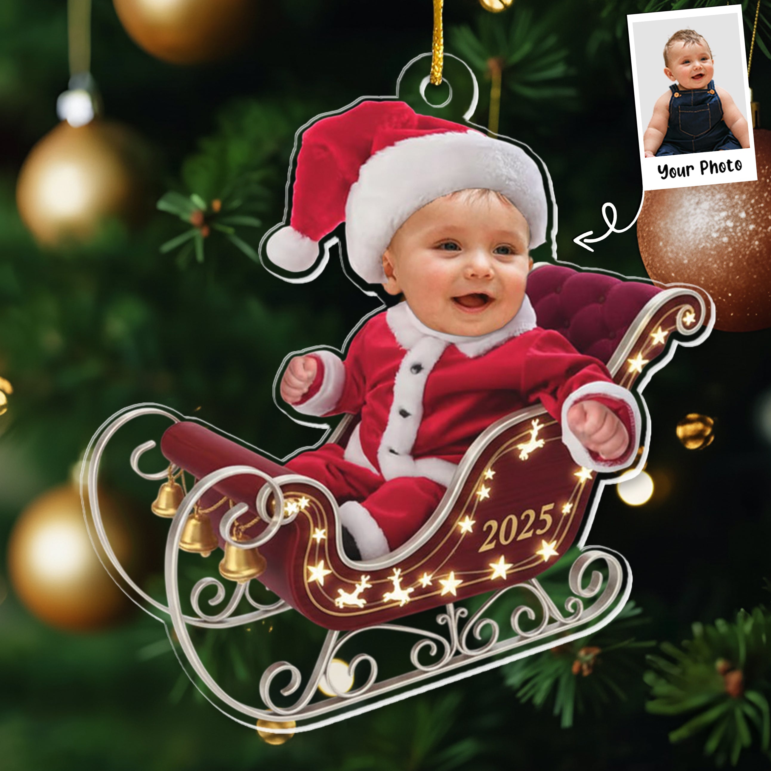 Adorable Newborn Baby - Personalized Babys Photo First Christmas Ornament