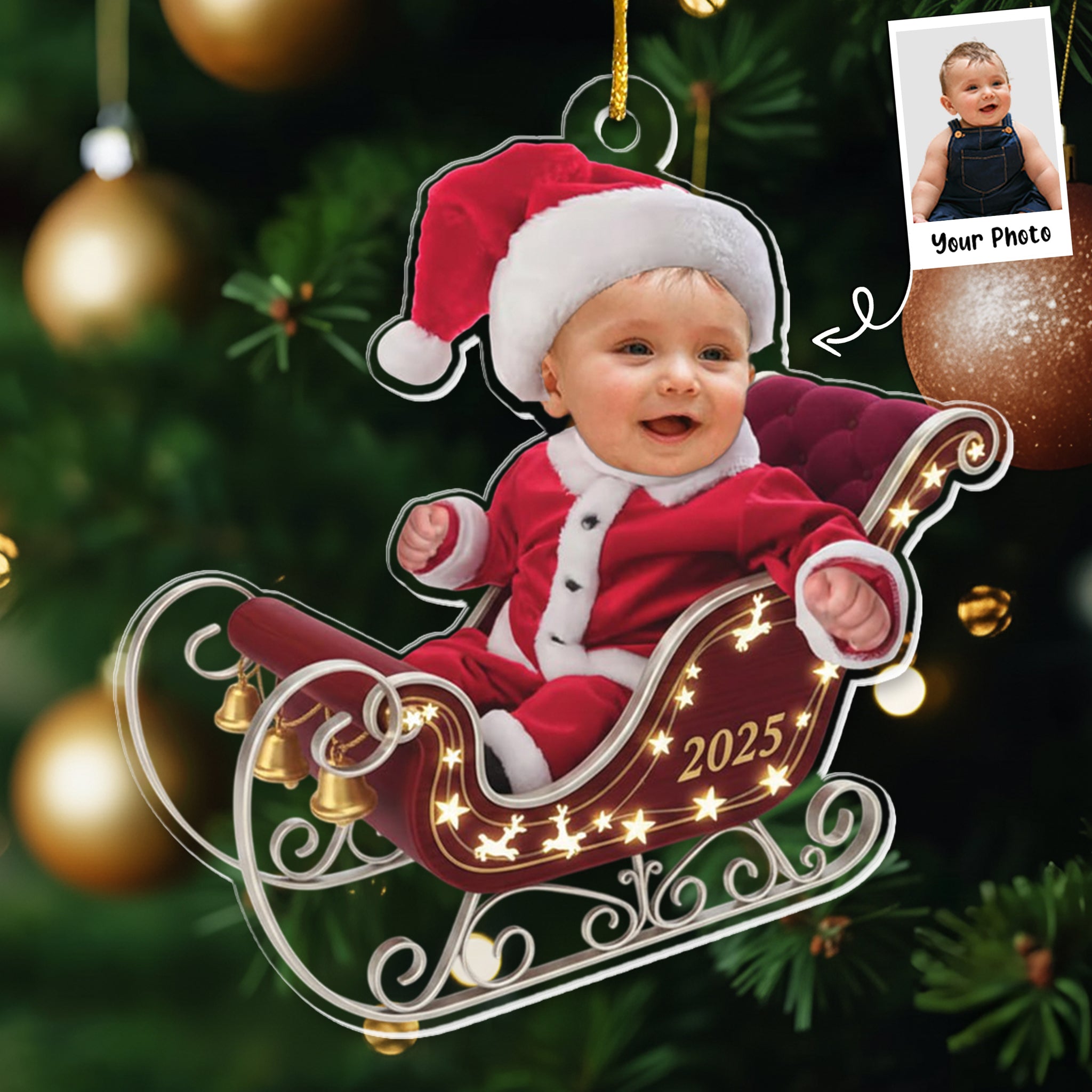 Adorable Newborn Baby - Personalized Babys Photo First Christmas Ornament