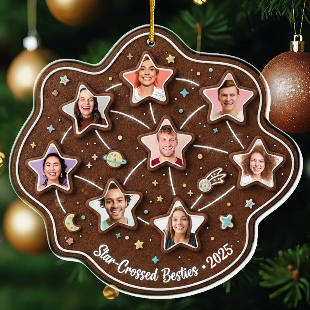 Star-Crossed Besties Personalized Photo Ornament - Custom Multi-Picture Gingerbread Keepsake