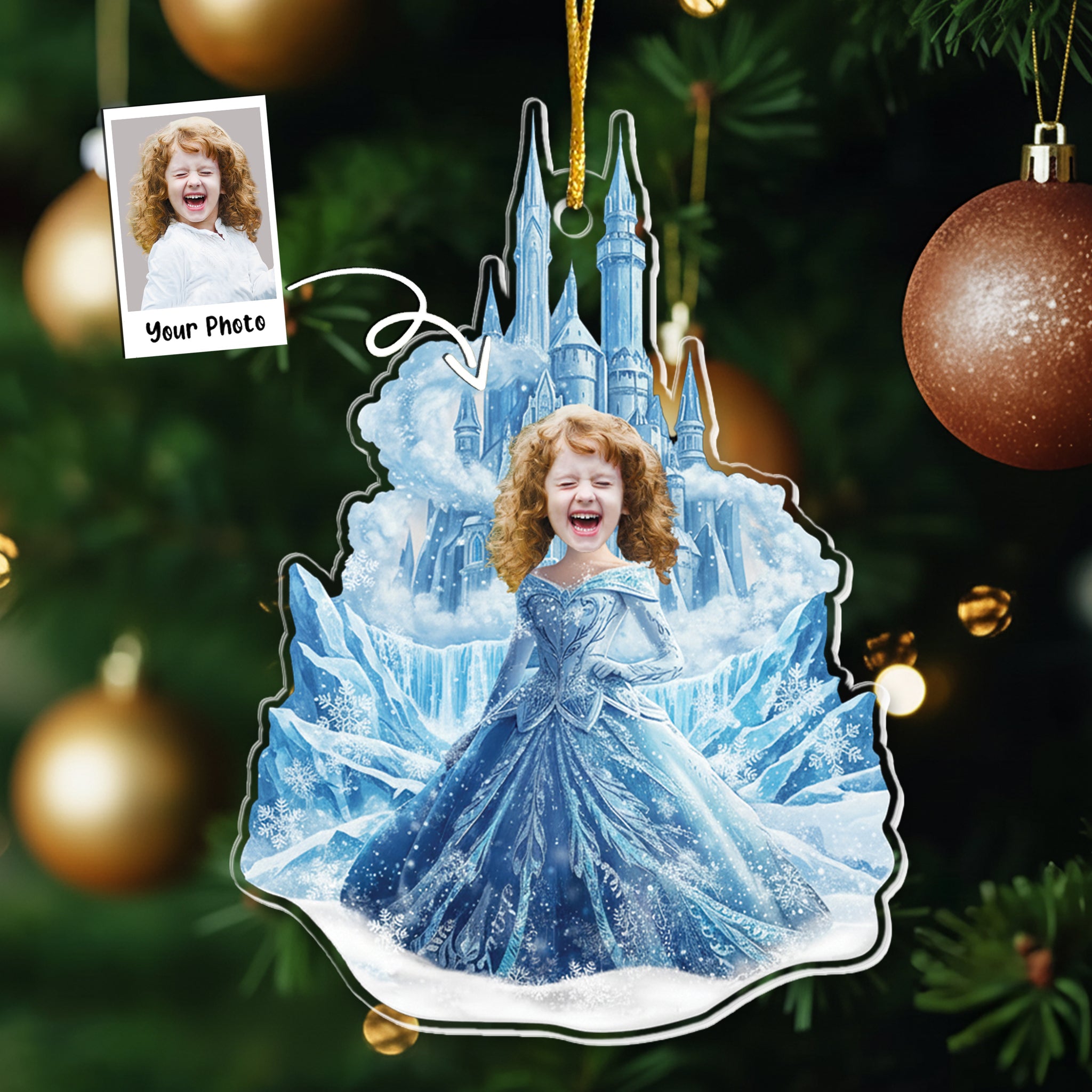 Ice Princess - Custom Face Ornament Gifts For Daughter, Girl, Kids - Personalized Acrylic Photo Ornament