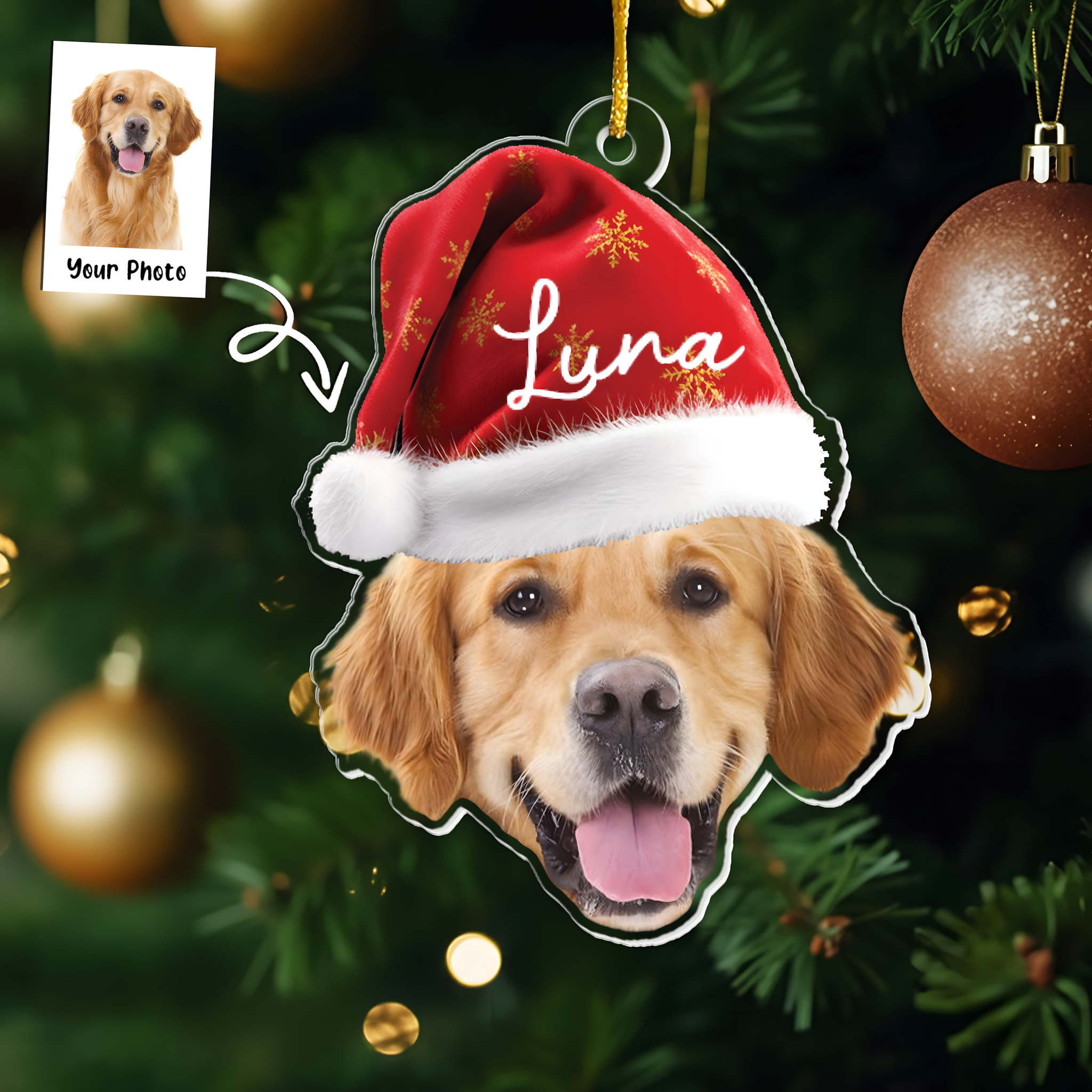 Pet Funny Christmas Face - Personalized Pet Photo Ornament