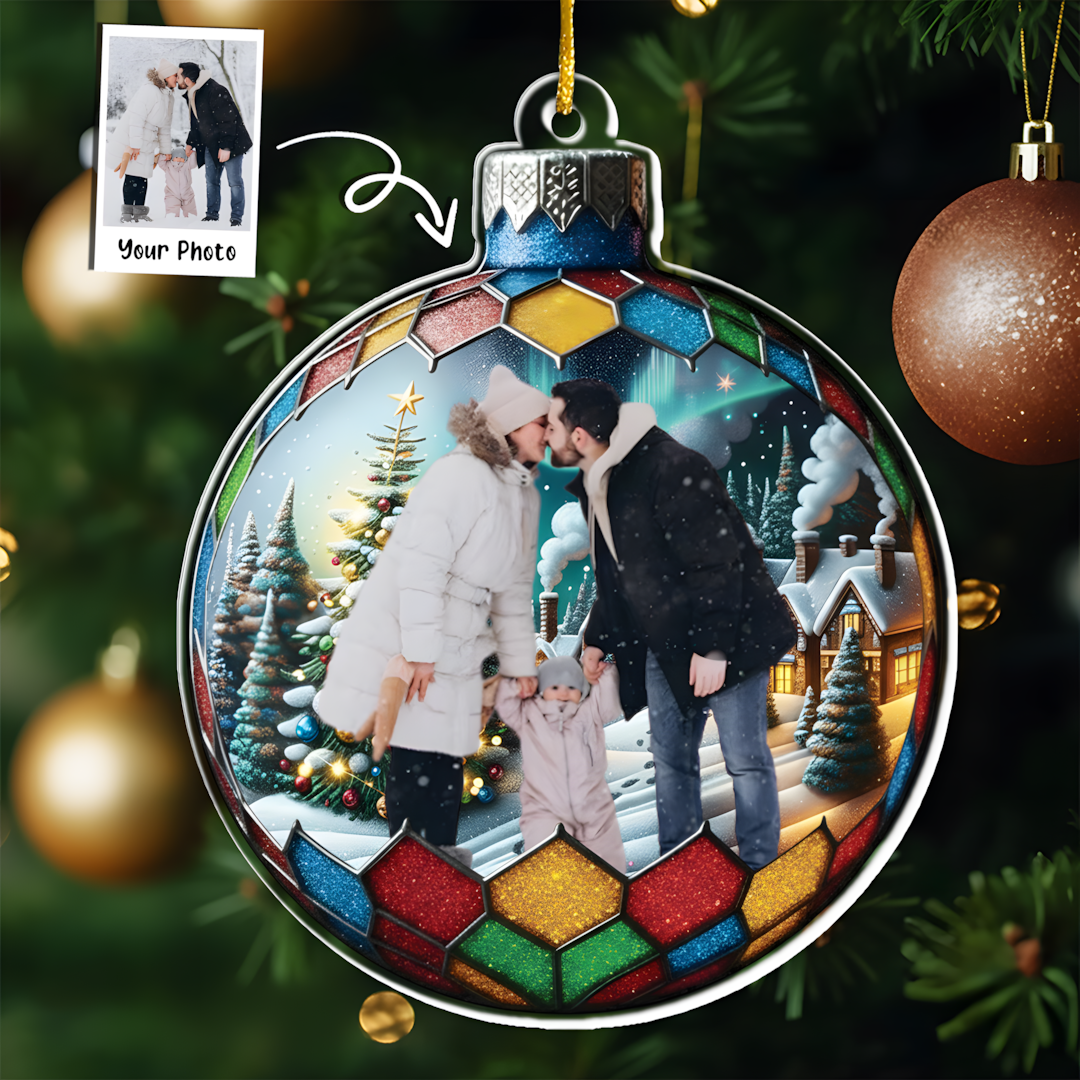 Custom Photo Family In Christmas Ball - Personalized Acrylic Photo Ornament