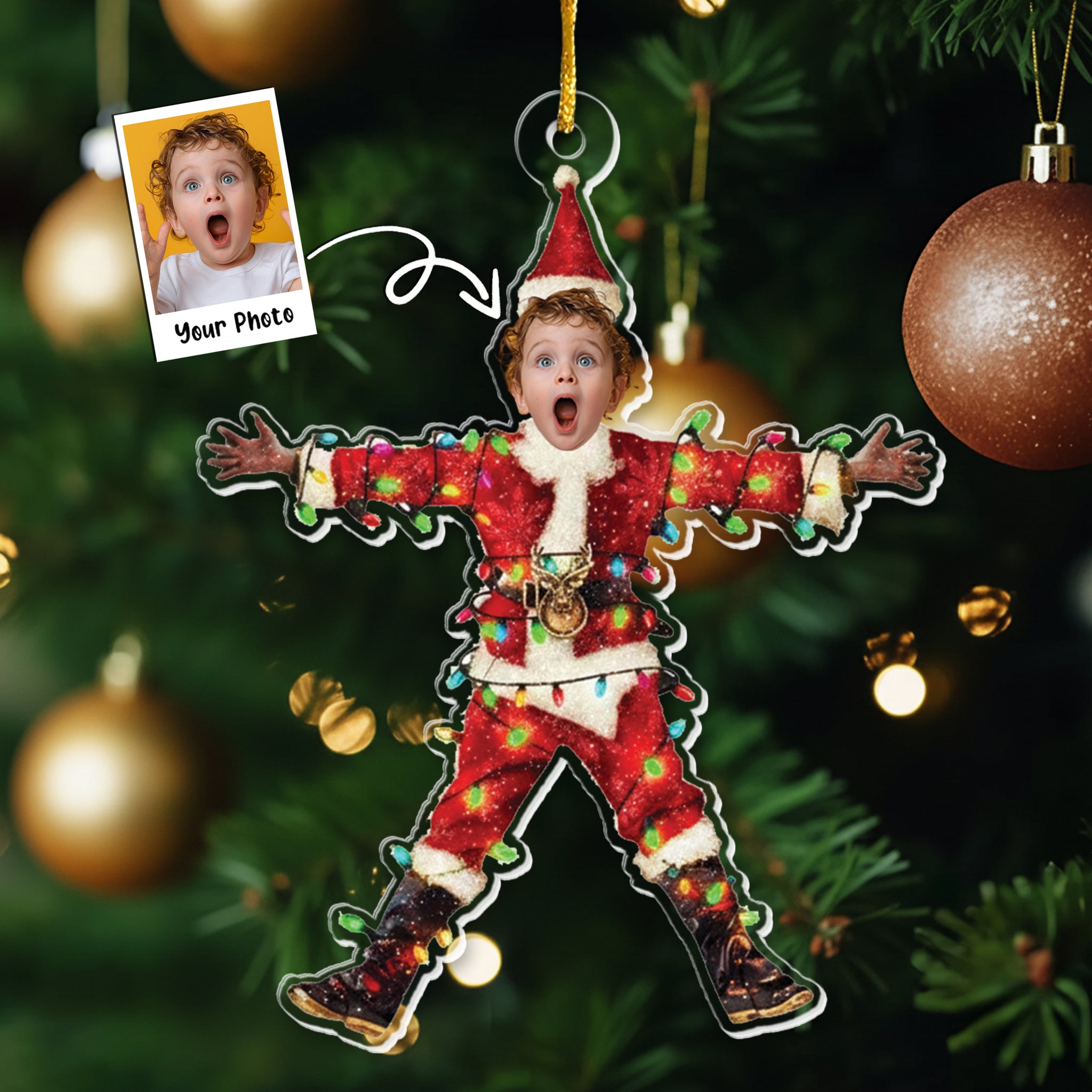 Funny Christmas Shocked Custom Face - Personalized Family Photo Ornament