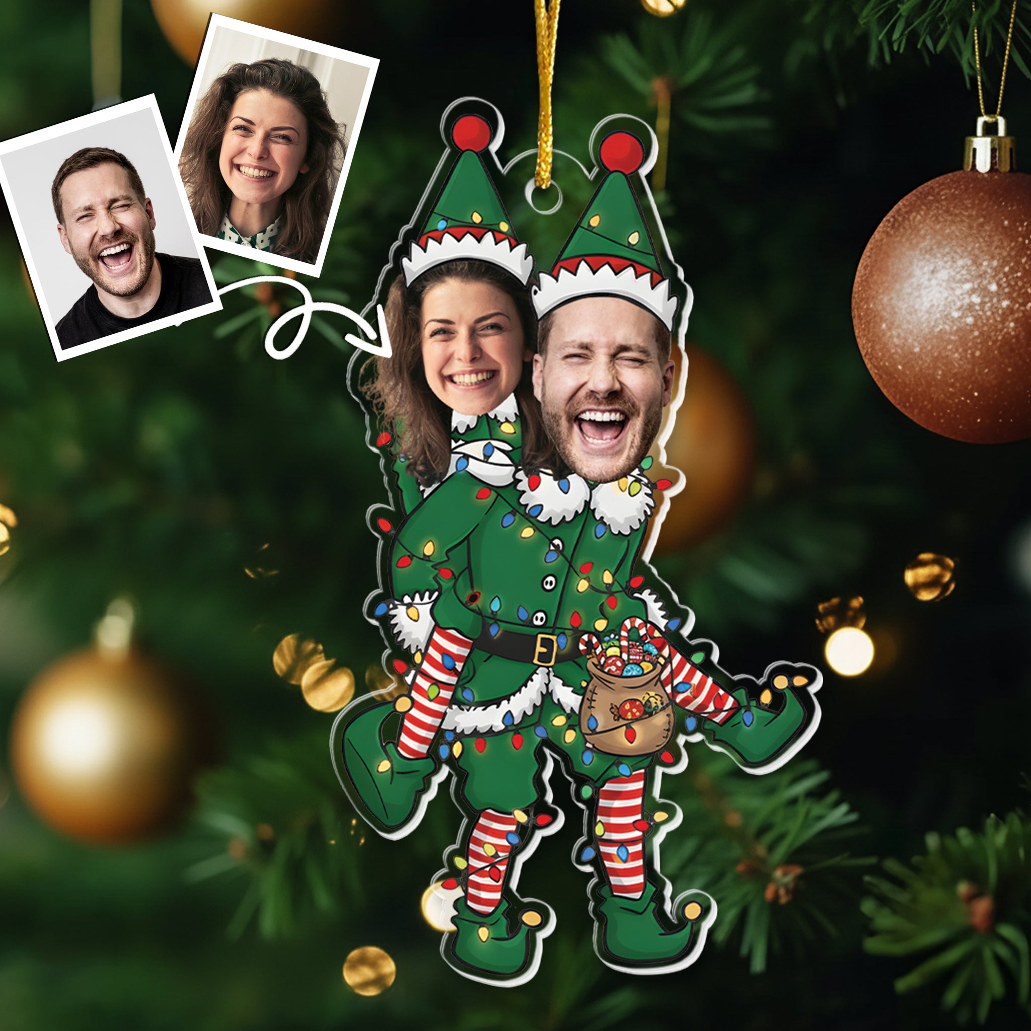 Couple Funny Elf - Personalized Acrylic Photo Ornament