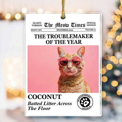 The Dog Times, The Meow Times - Troublemaker Of The Year - Personalized Acrylic Photo Ornament