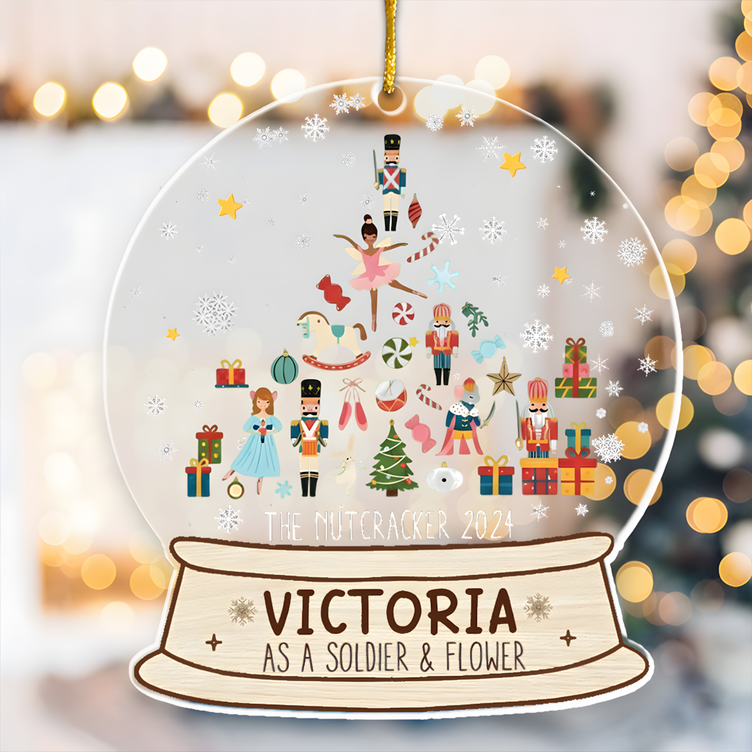 Nutcracker Christmas Snow Globe Ornament - Gifts For Kids (Up To 8 Roles) - Personalized Acrylic Ornament