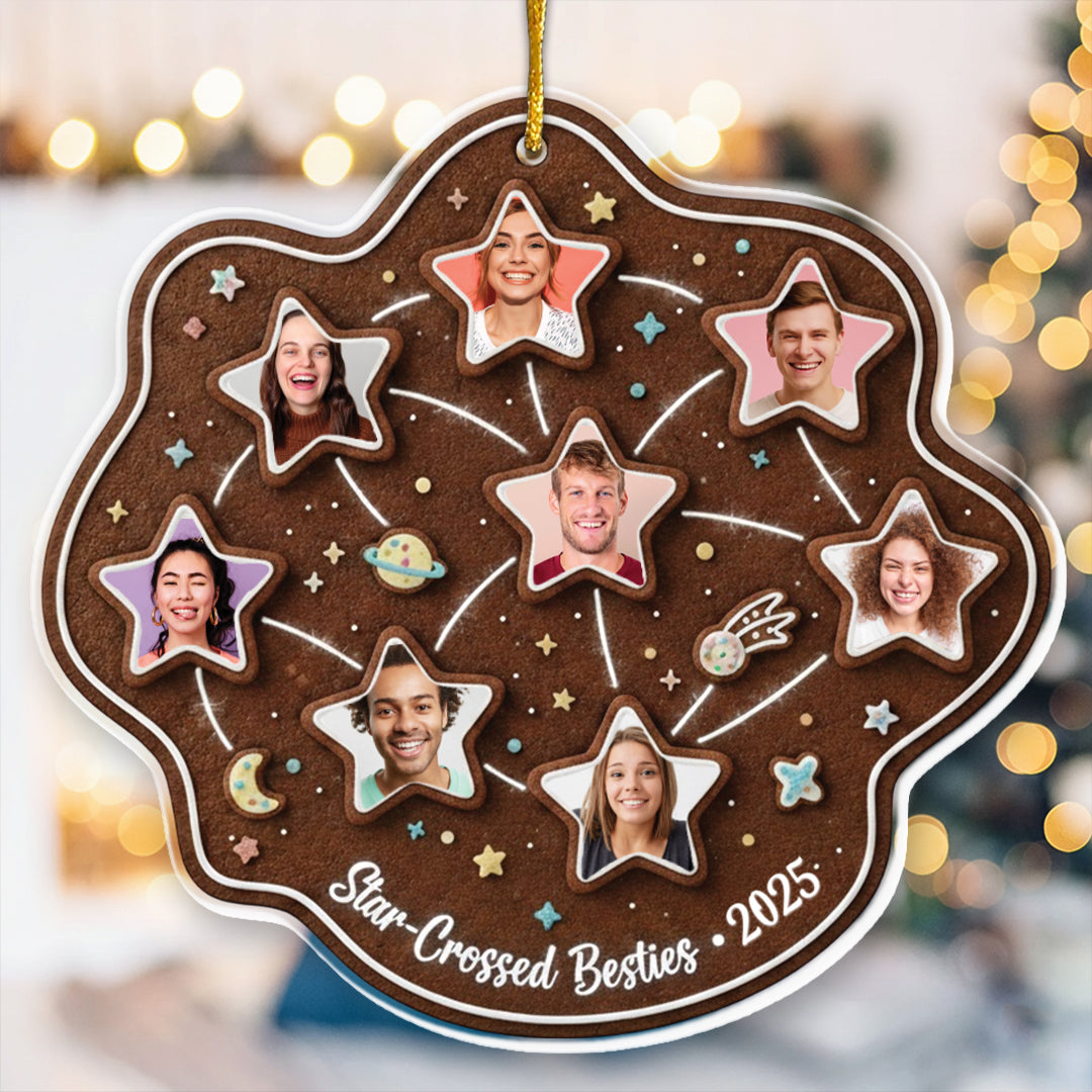 Star-Crossed Besties Personalized Photo Ornament - Custom Multi-Picture Gingerbread Keepsake