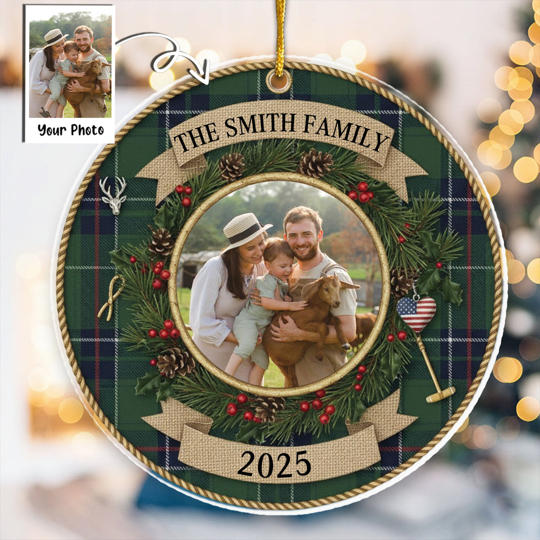 Plaid Christmas Photo Ornament - Custom Picture Frame Decor