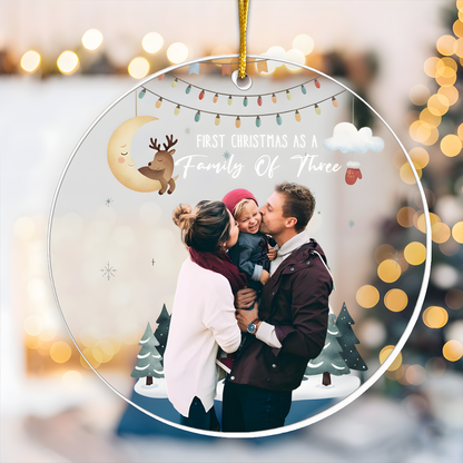 Baby First Christmas As A Family Of Three - Personalized Photo Acrylic Ornament