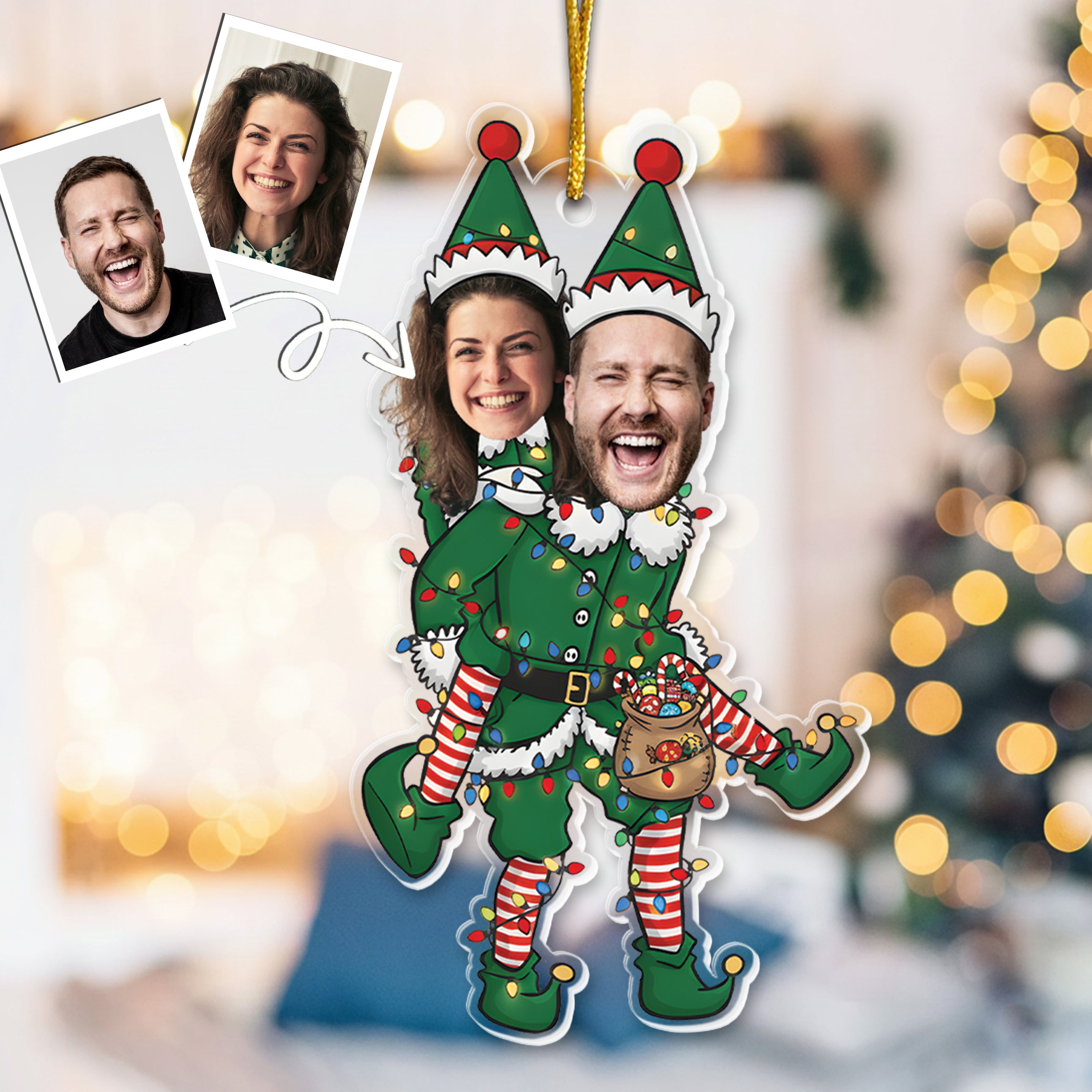 Couple Funny Elf - Personalized Acrylic Photo Ornament