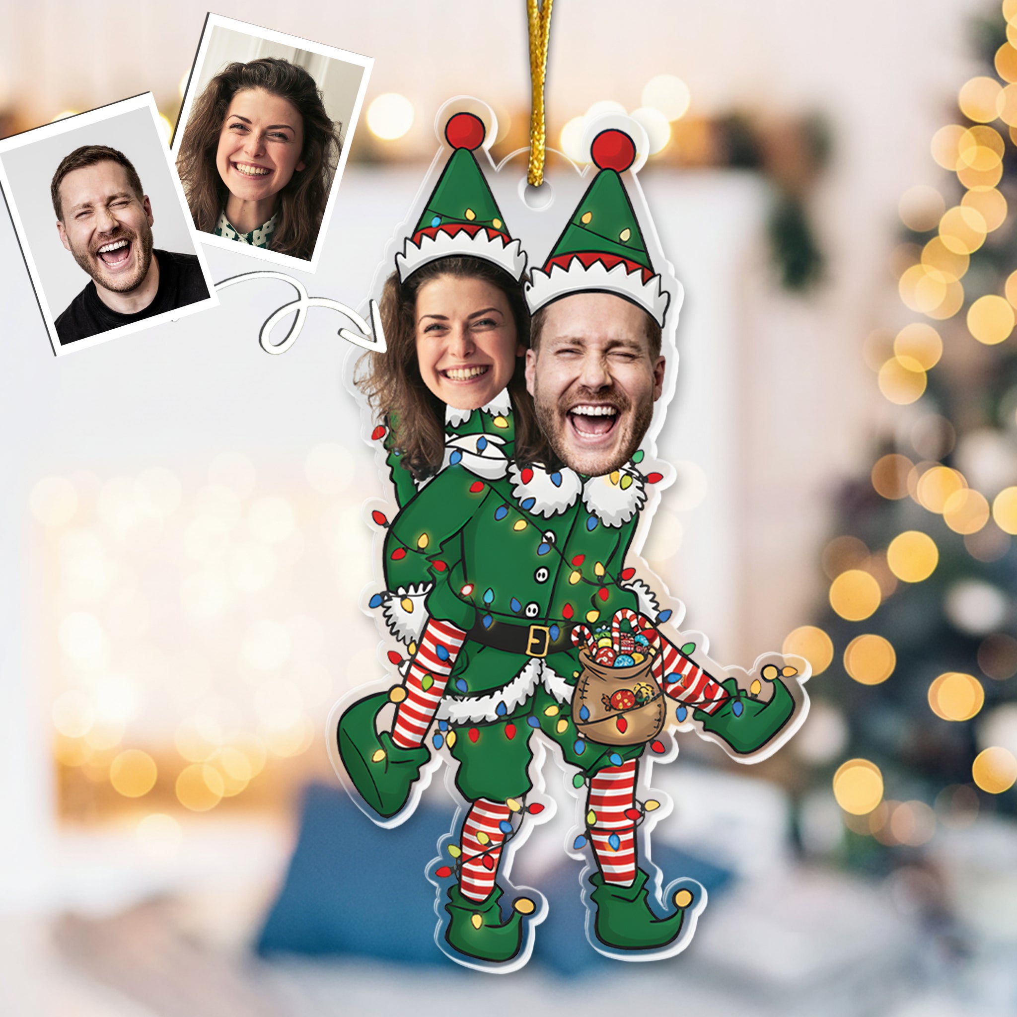 Couple Funny Elf - Personalized Acrylic Photo Ornament