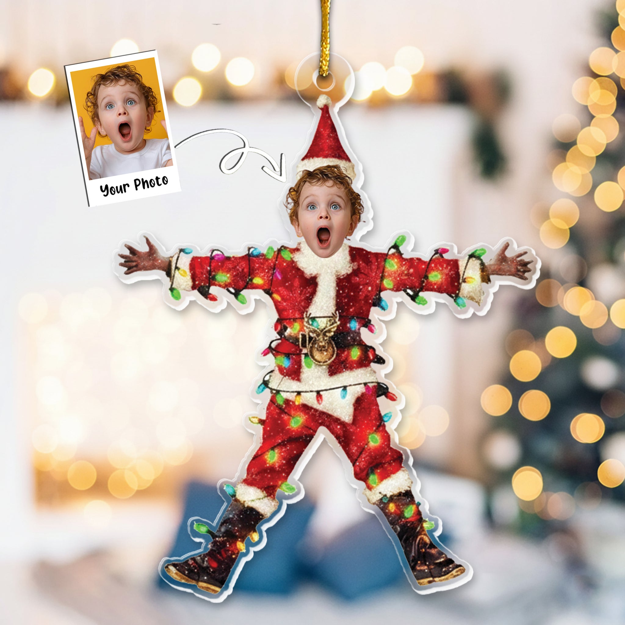 Funny Christmas Shocked Custom Face - Personalized Family Photo Ornament