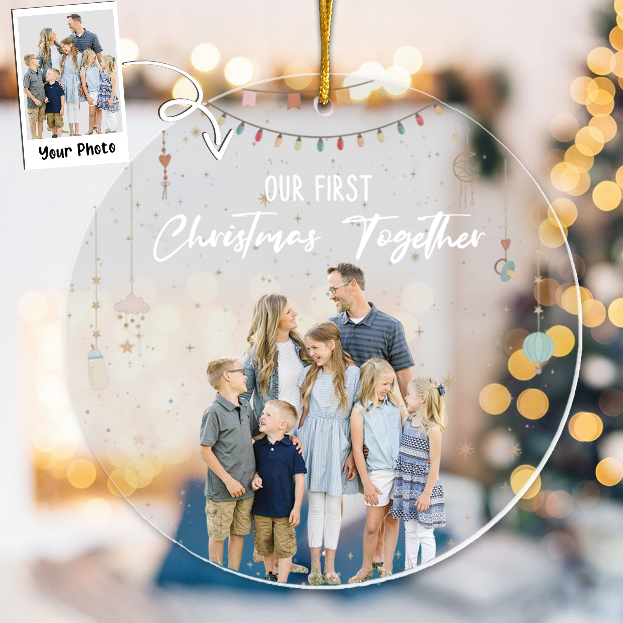 Baby First Christmas As A Family Of Three - Personalized Photo Acrylic Ornament