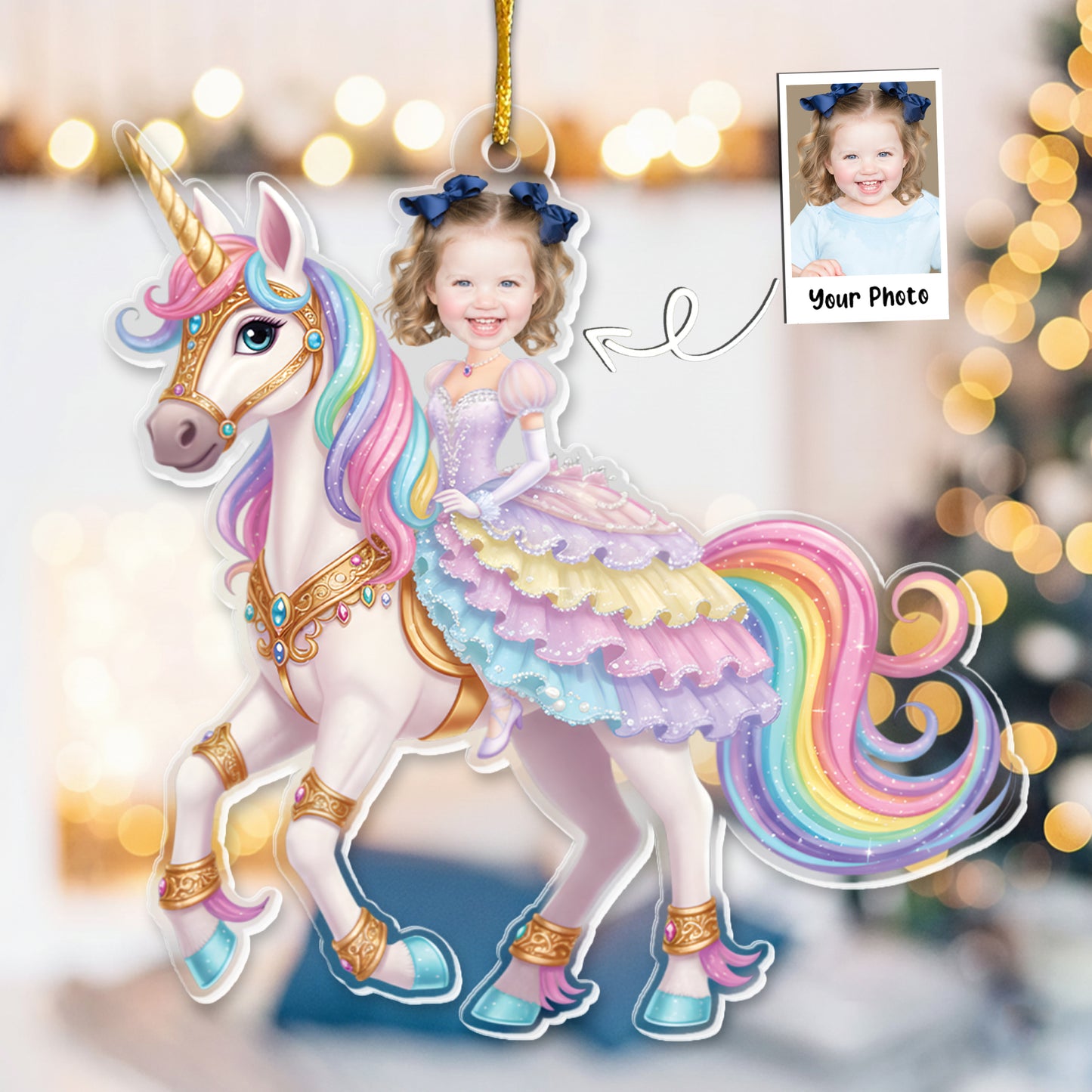 Unicorn Princess - Custom Face Ornament Gifts For Girl, Daughter - Personalized Acrylic Photo Ornament