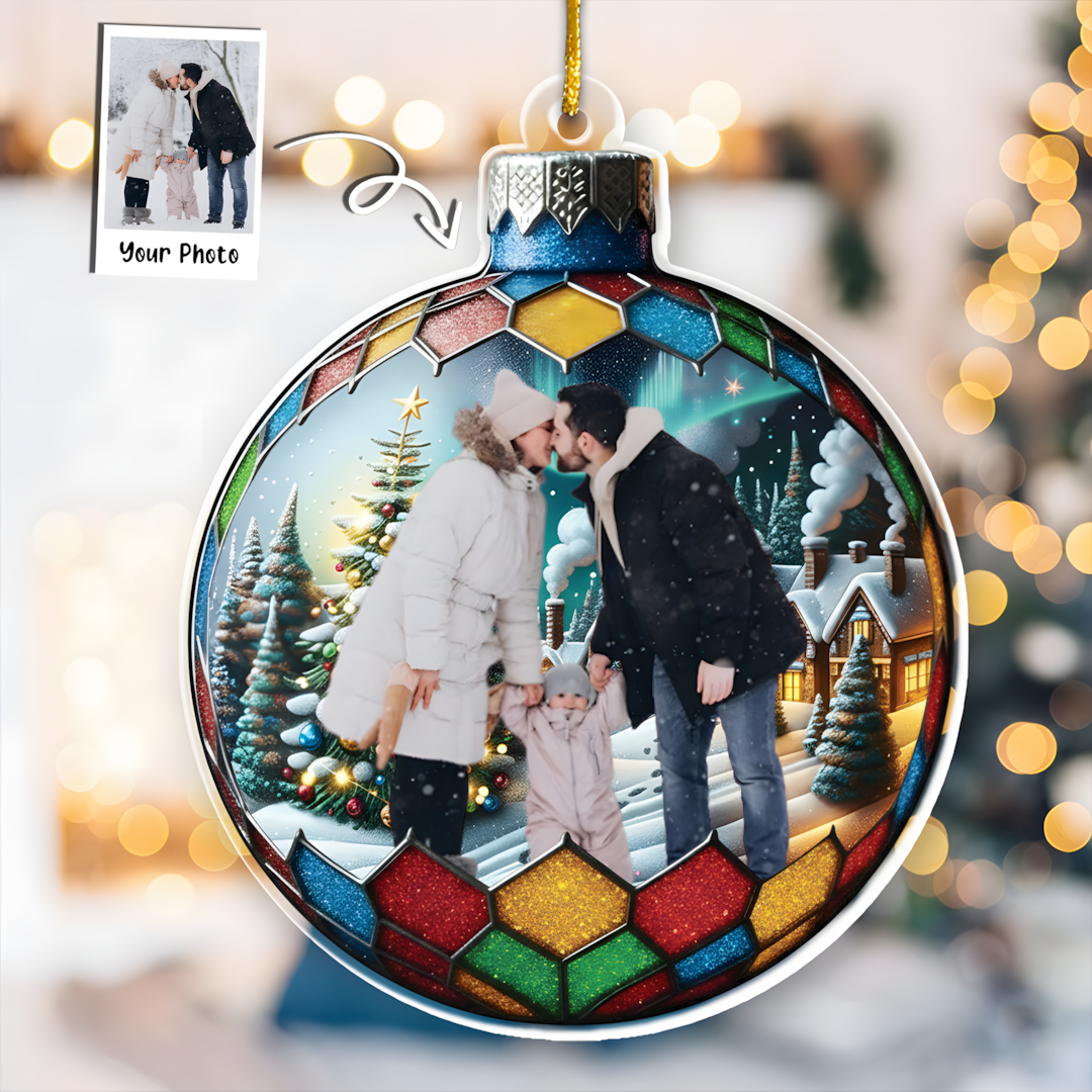Custom Photo Family In Christmas Ball - Personalized Acrylic Photo Ornament