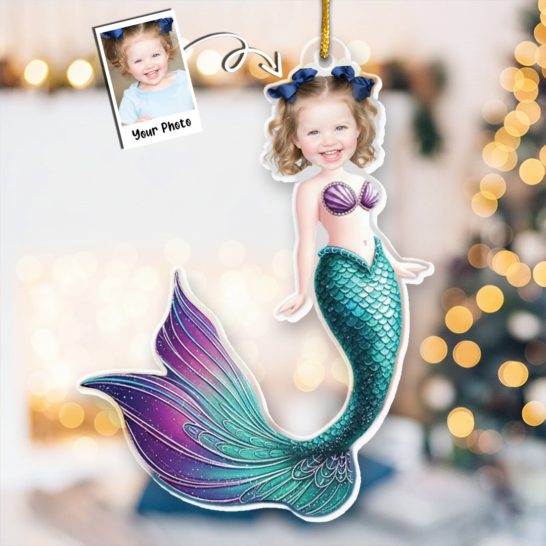 Mermaid Princess - Custom Face Ornament Gifts For Girl - Personalized Acrylic Photo Ornament