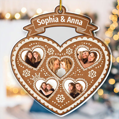 Gingerbread Heart Frame Ornament - Custom Names & Est. Year Gift for Sisters