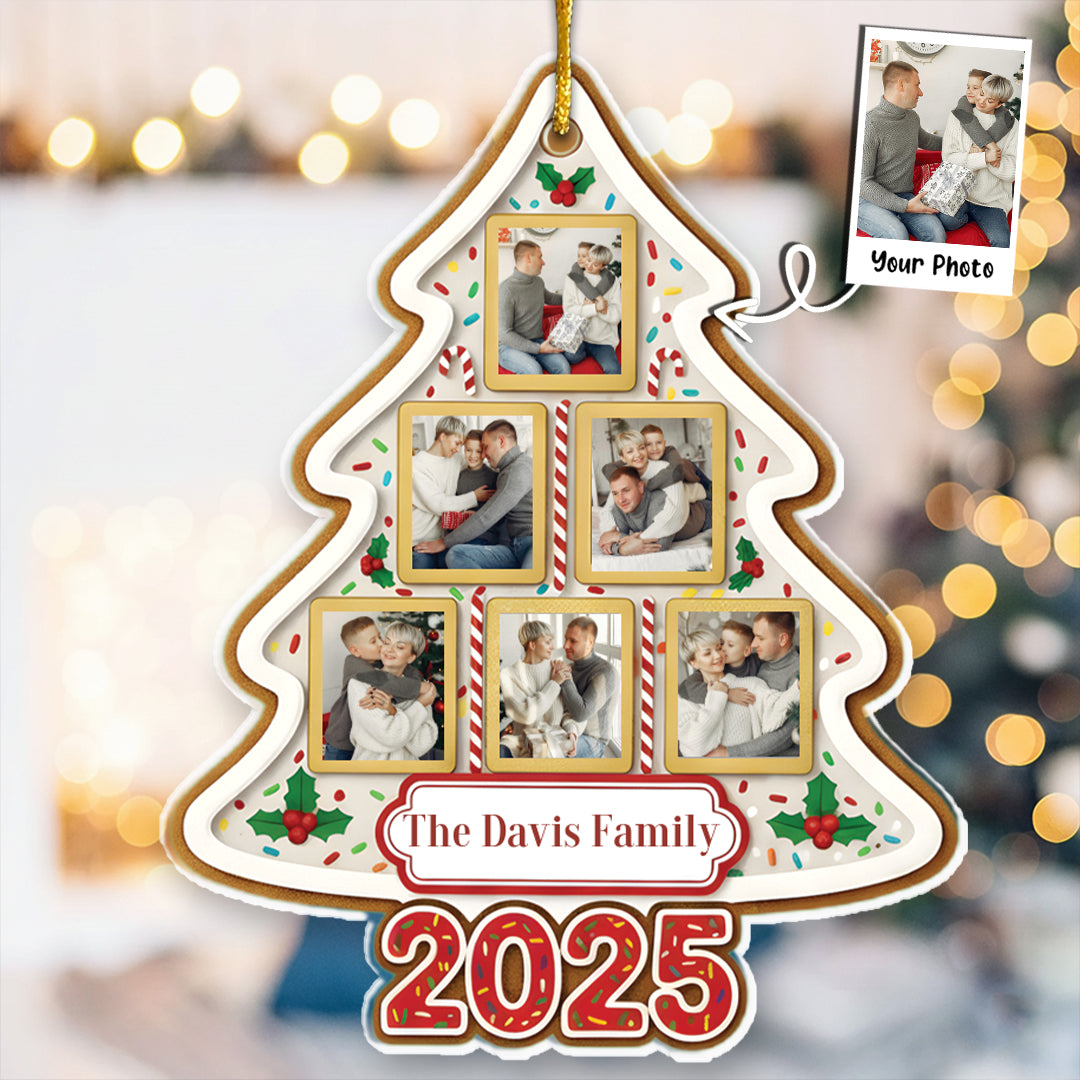 Gingerbread Style Photo Collage Ornament - Custom Year & 