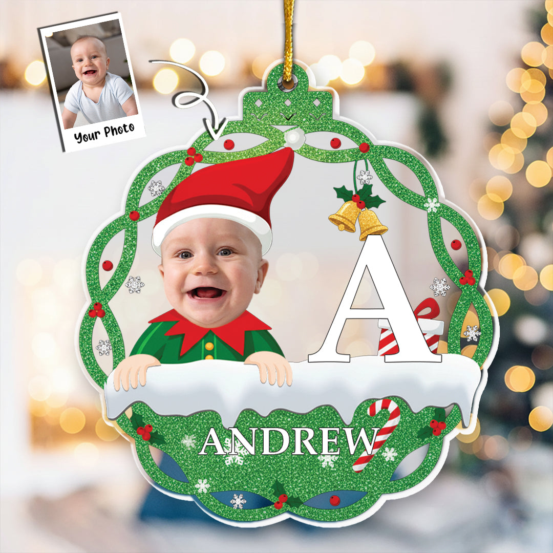 Christmas Elf Monogram Kid - Personalized Acrylic Photo Ornament