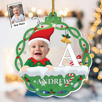 Christmas Elf Monogram Kid - Personalized Acrylic Photo Ornament