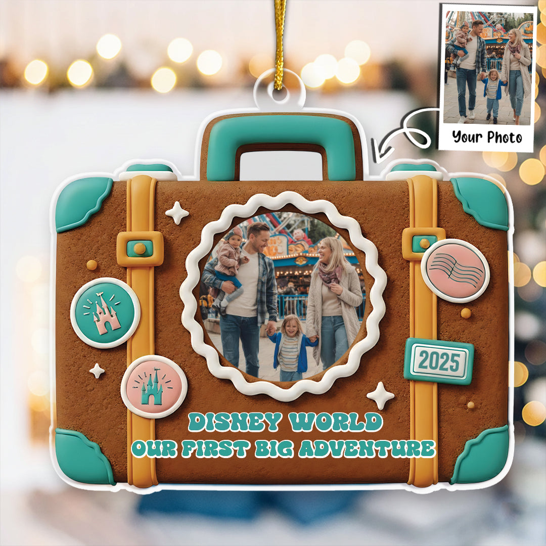 Our First Big Adventure Custom Photo Ornament V2 - Gingerbread Gift